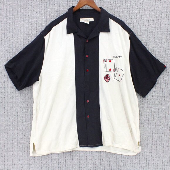 Vintage Island Republic Silk Shirt 2XL Mens Beige All In Poker Graphic Art Rare - Picture 1 of 10